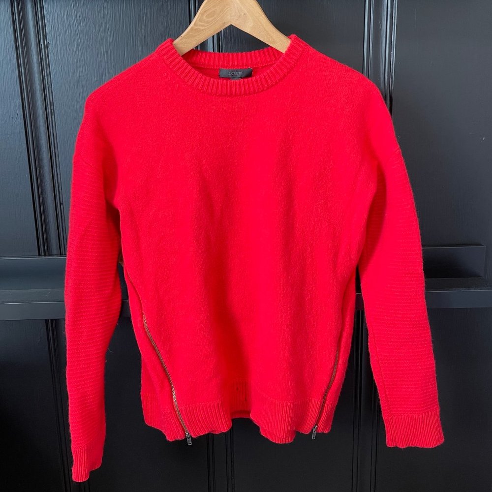 J. Crew Bright Red Sweater with Side Brass Zippers